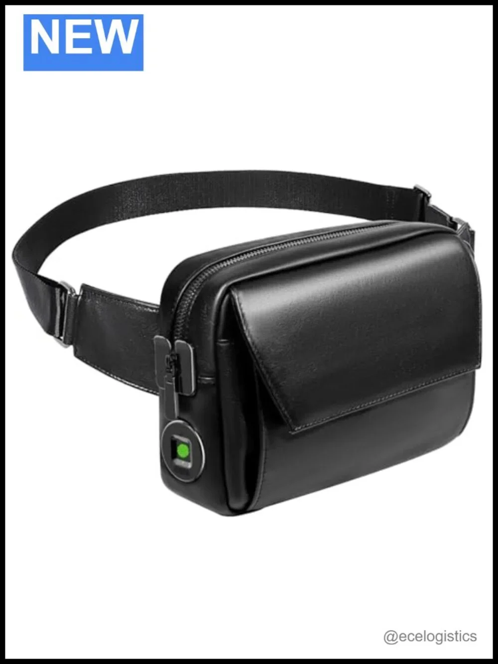Anti-Theft Crossbody Bag with Fingerprint Lock, Leather Travel Sling